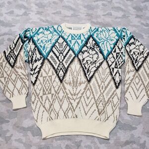 VTG Emporio Gitano Sweater Mens Medium Beige Pullover Long Sleeve Geometric